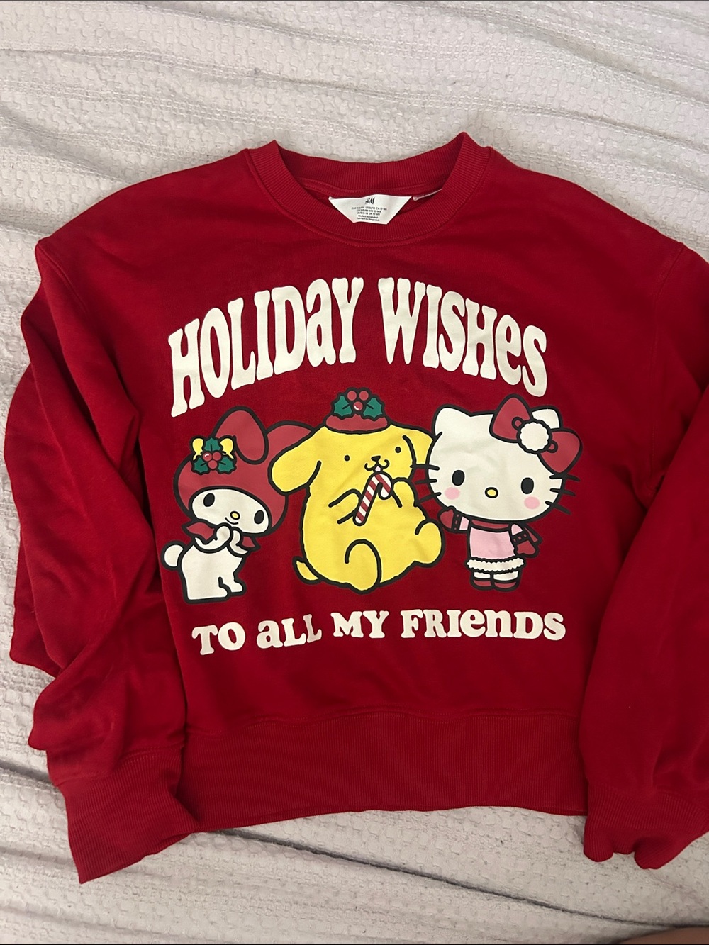 H&M Red Holiday Wishes Crewneck Sweatshirt with Sanrio Characters